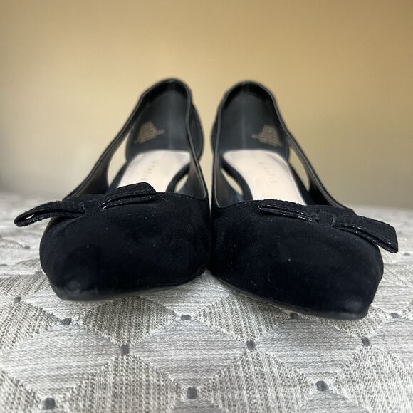 Kelly & Katie Zonya Black Faux Suede Textile Heels Pumps Women US 8.5 EU 39 Bow - Picture 7 of 16